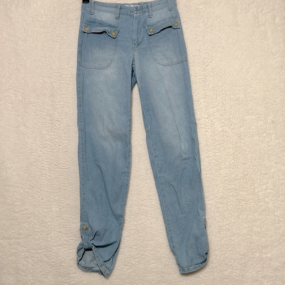 Free People Slim Straight lyocell Jeans Seamed Button Tab Cuff 24
